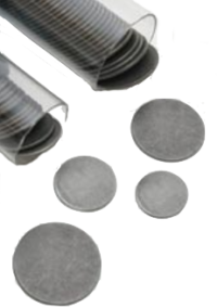 Dischi magnetici in acciaio inossidabile (lega 430) di alta qualità per microscopia a forza atomica, con bordi lisci e superfici piatte. I dischi AFM / STM misurano 20 gauge (0,91 mm) e hanno uno spessore da da 0,835 mm a 0,988 mm. Disponibili nei diametri 6, 10, 12, 15 e 20 mm, forniti in confezione di 50 in un tubo trasparente che si adatta al PWD / AFM / STM Diskpenser